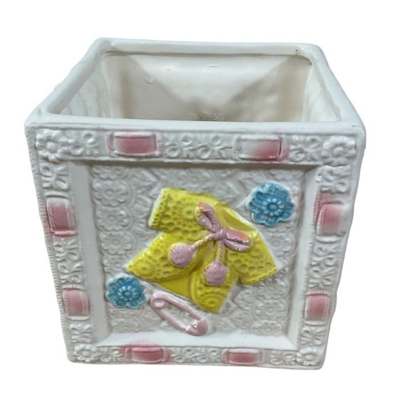 Vintage Nursery Baby Planter with Pink, Blue & Yellow Accents Baby Shower Decor - Picture 3 of 10